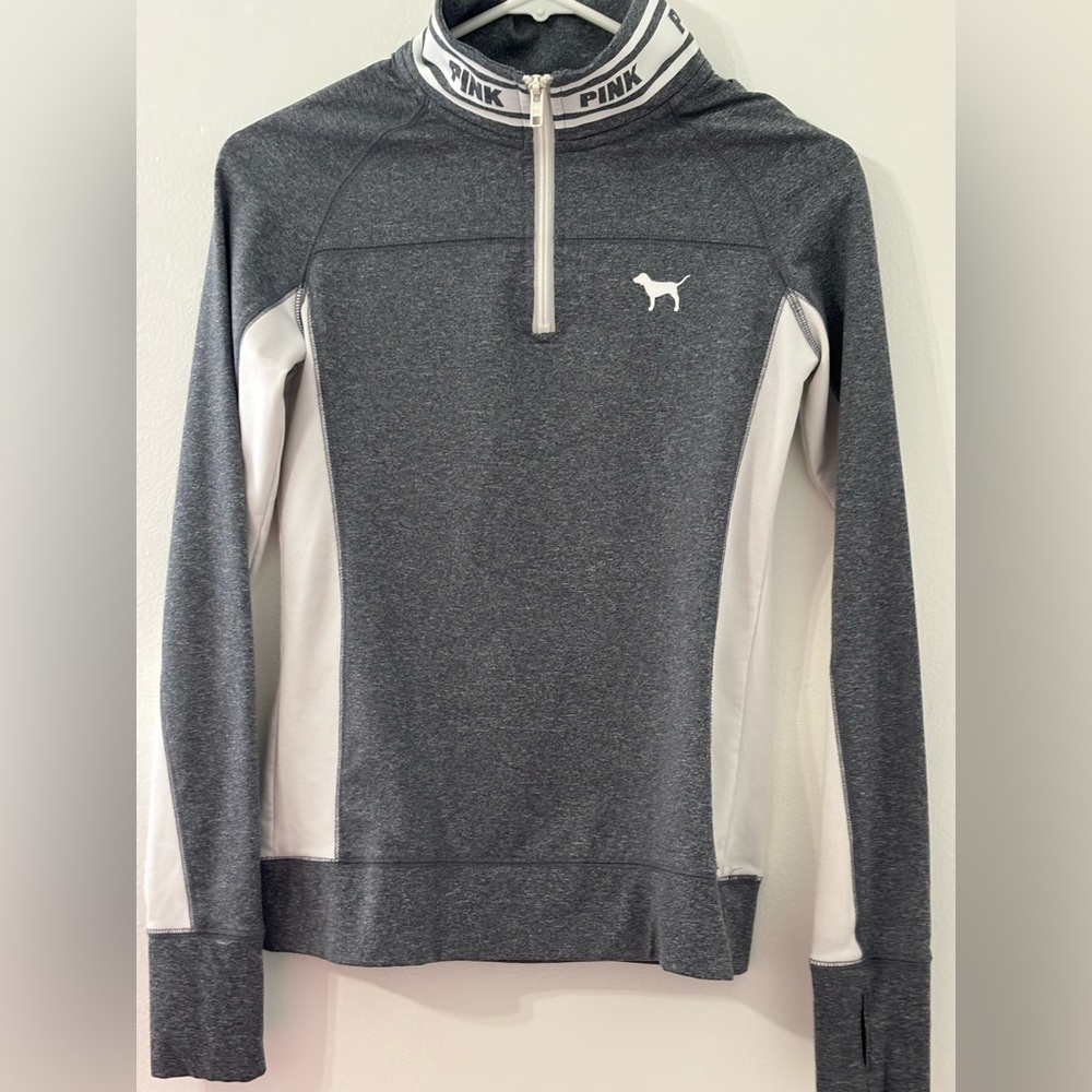 PINK Victoria's Secret Gray and White Zip Pullover